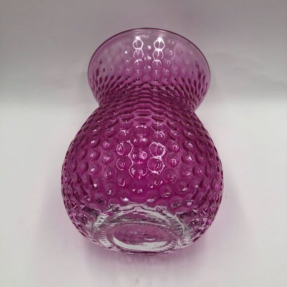 Vintage Fuschia Pink Glass Tabletop Vase with Dots Texture Indoor Flower Planter - Picture 4 of 10